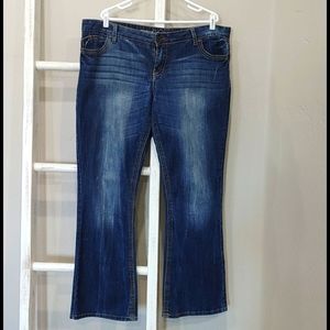 Dark wash low rise boot cut jeans